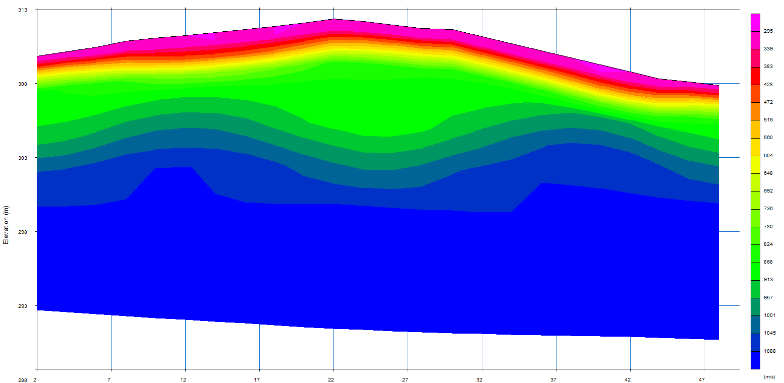 Seismic refraction and ERI bedrock depth survey cross-section Tasmania